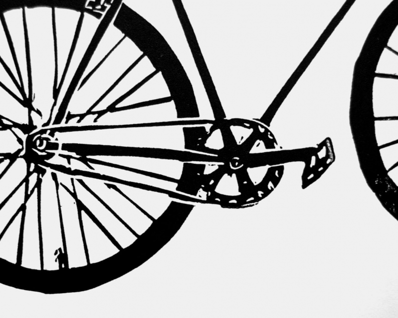 Bike linocut print close up thumbnail
