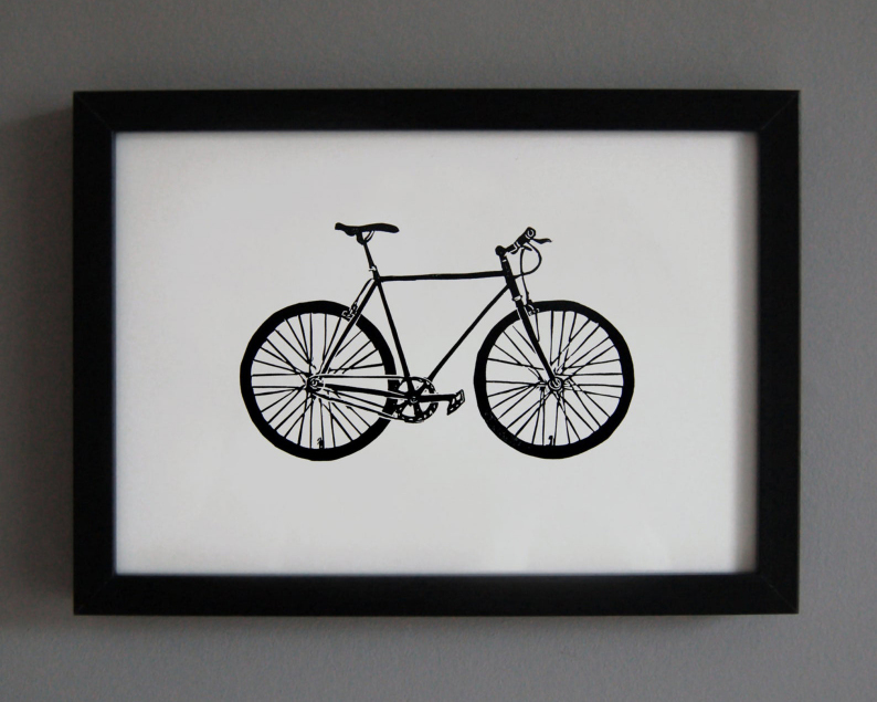 Bike linocut print framed