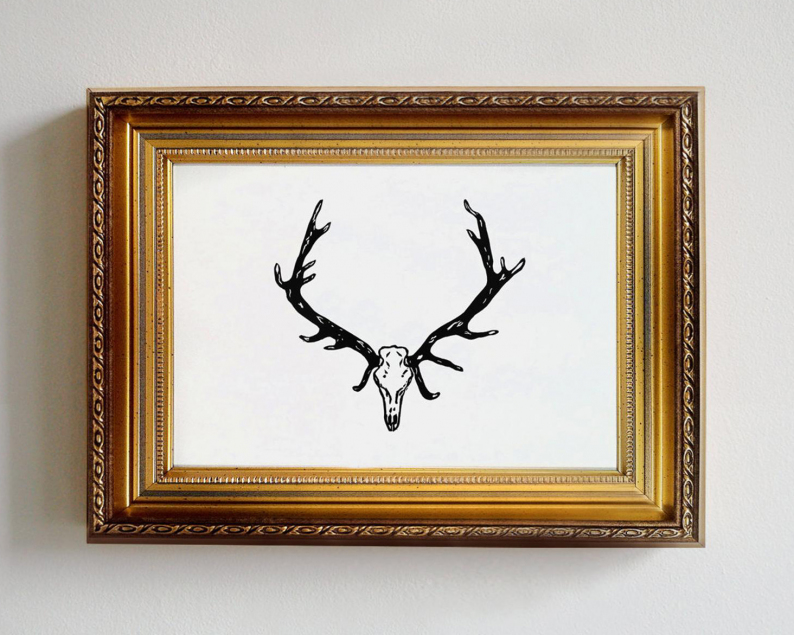 Deer antlers linocut print framed thumbnail