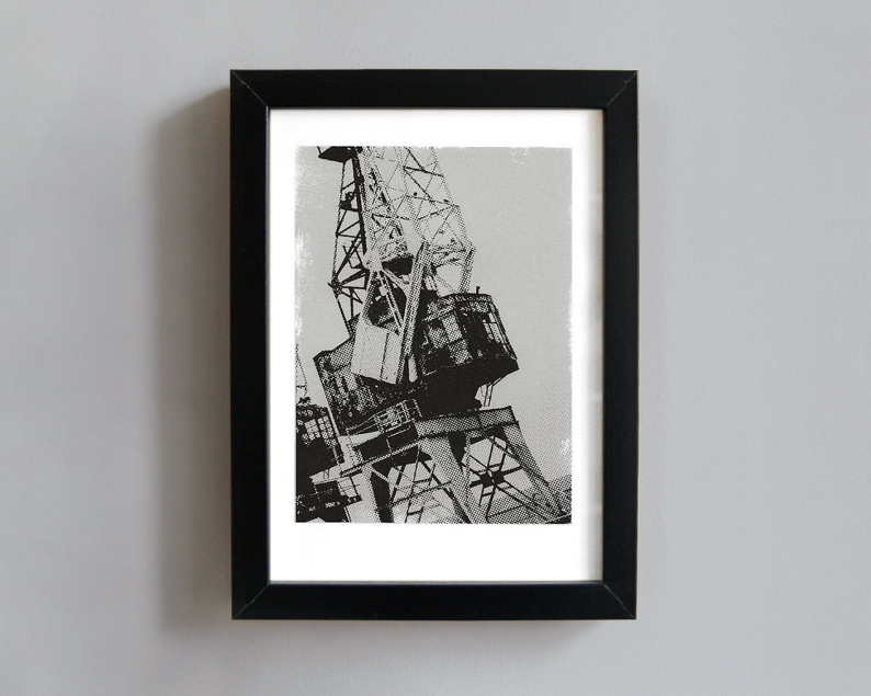 Dockside crane screenprint framed