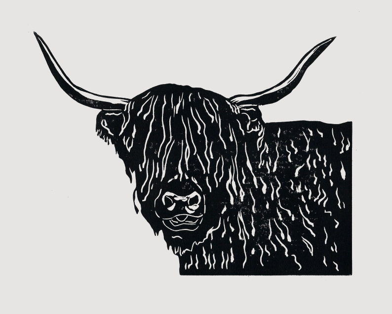 Highland cow linocut print unframed