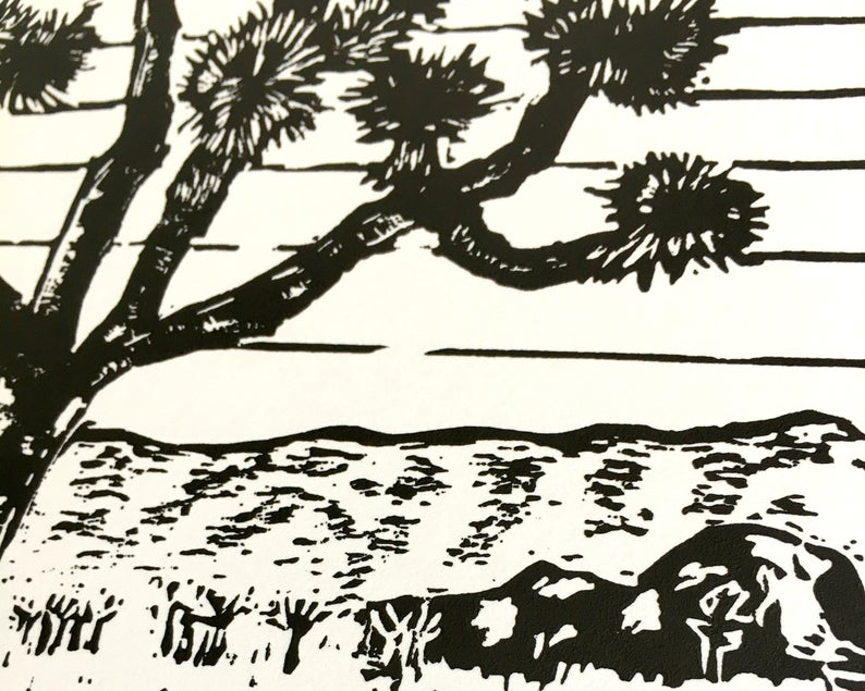 Joshua trees linocut print close up2