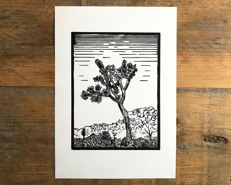 Joshua trees linocut print unframed thumbnail
