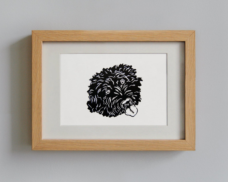 Labradoodle linocut print framed