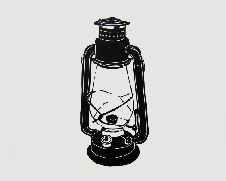 Oil lamp linocut print unframed