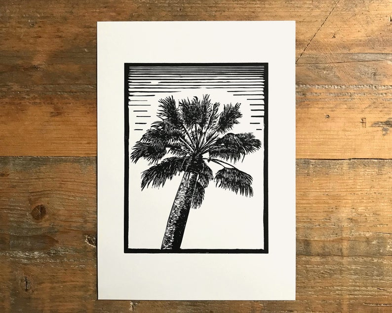 Palm tree linocut print unframed thumbnail