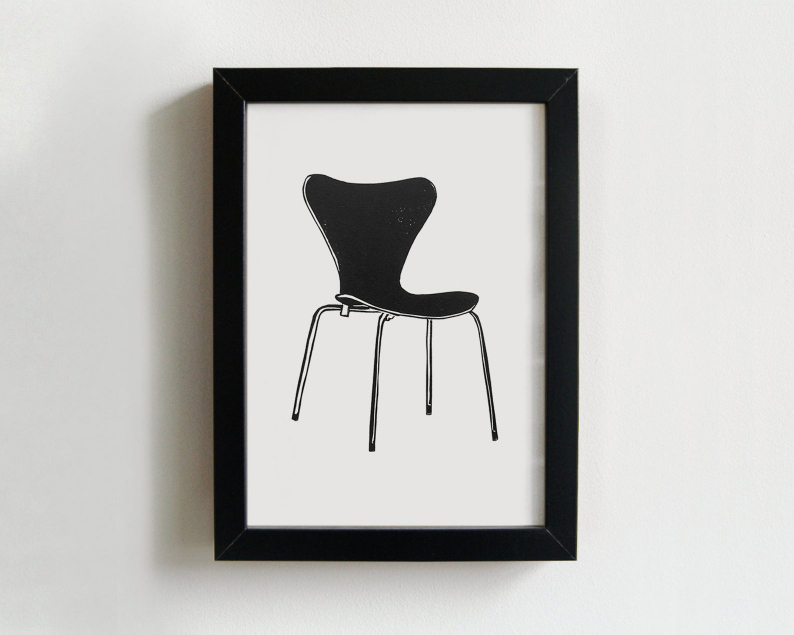 Retro chair linocut print framed thumbnail