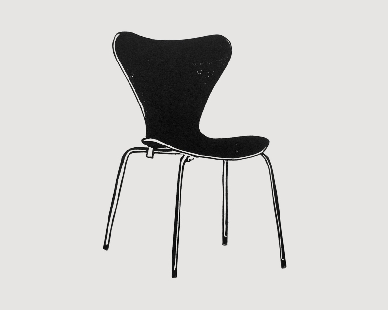 Retro chair linocut print unframed