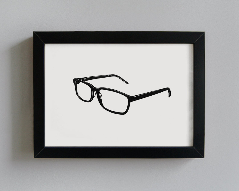 Spectacles linocut print framed thumbnail