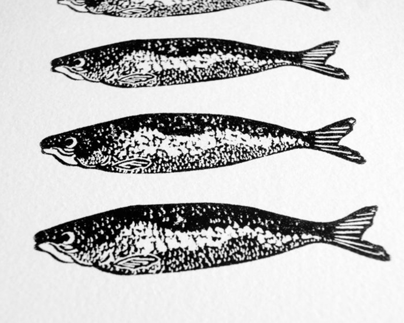 Twelve sardines screenprint close up2 thumbnail