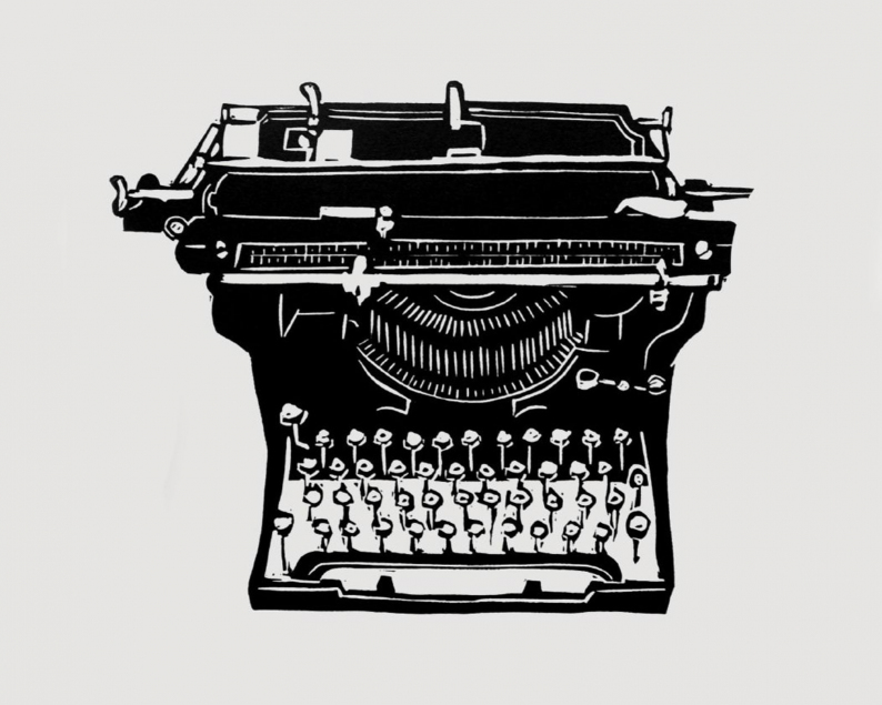 Vintage typewriter linocut print unframed