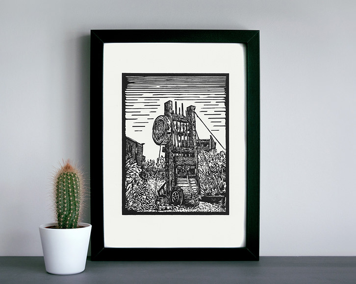 Goldfield ghost town stampmill linocut print