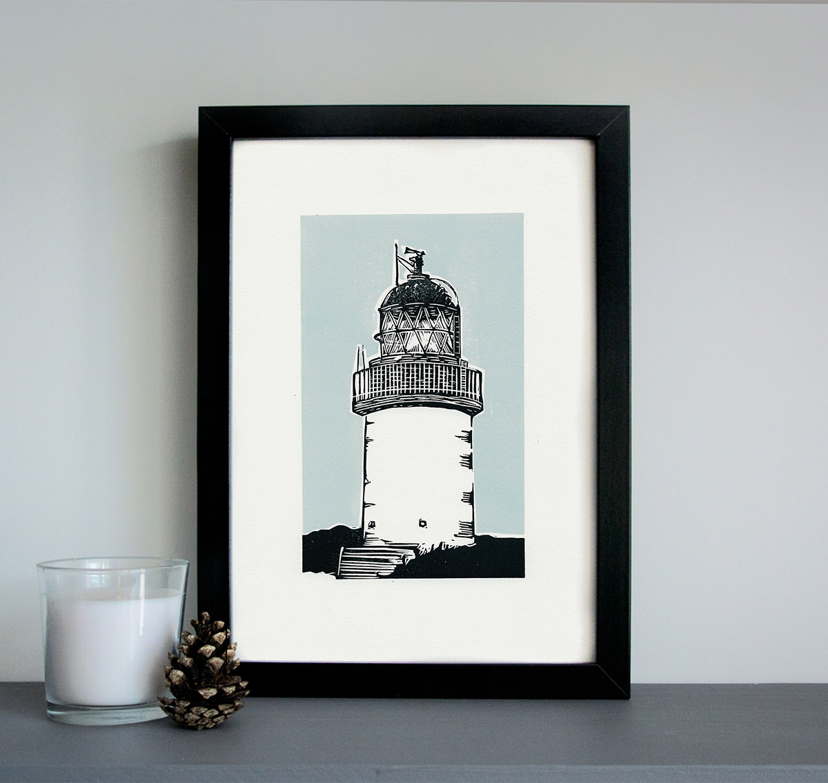Lighthouse linocut art print