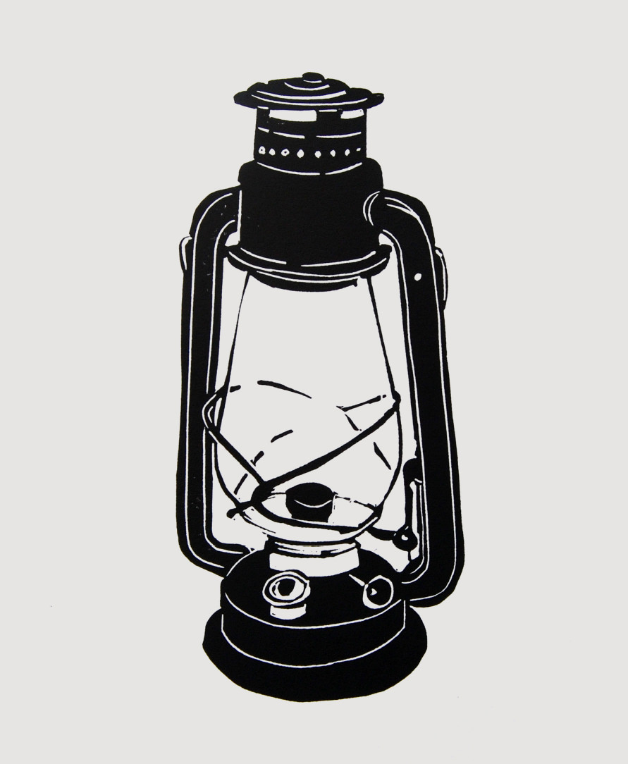 Oil lamp linocut print